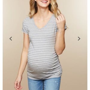 Gray/White Maternity V-neck Tee